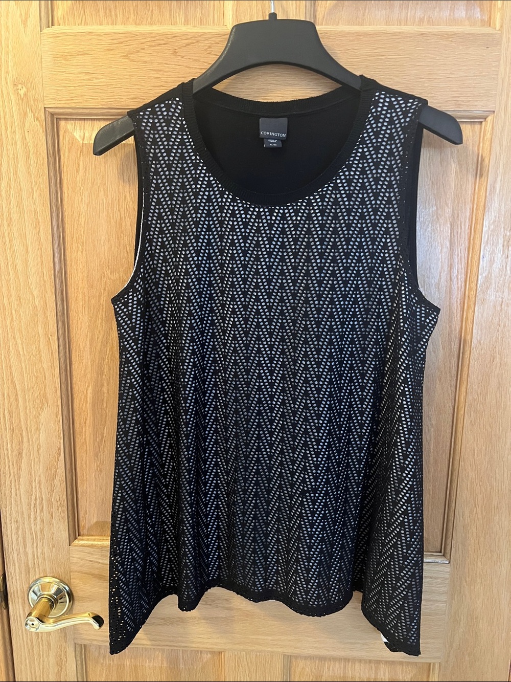 Covington Black Chevron Open-Knit Sleeveless Tank XL